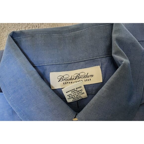 Brooks Brothers Blue Non Iron Long Sleeve Button Down Dress Shirt Size 16 Cotton - Picture 11 of 12